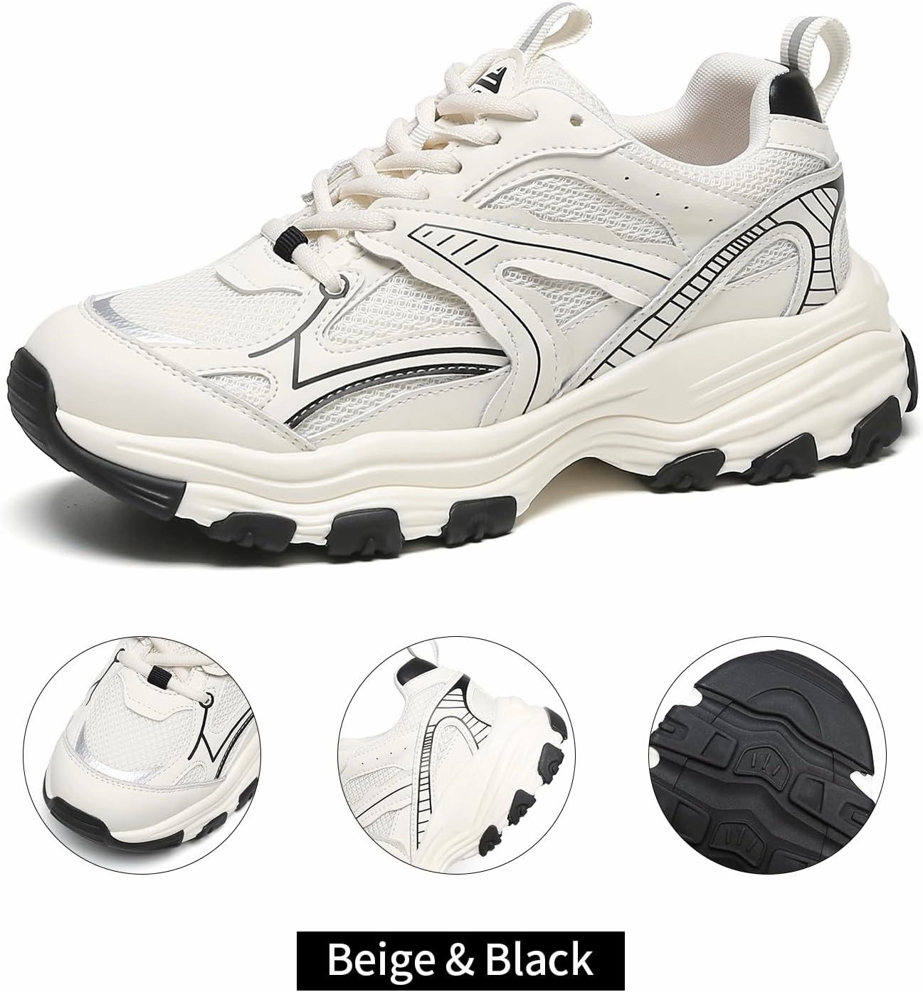Chunky Sneakers for Women Lace Up Fashion Walking Shoes Platform Casual Running Shoes Silver Tennis Shoes