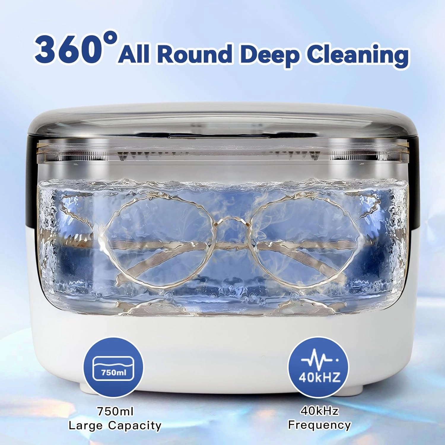 CHWARES Jewelry Cleaner Ultrasonic Machine for Home, 40kHZ Ultrasonic Jewelry Cleaner with Degas for Coins, Eyeglass, Watch, and CD, 5 Time Setting, LED Touch Screen, 25 oz (750ml)