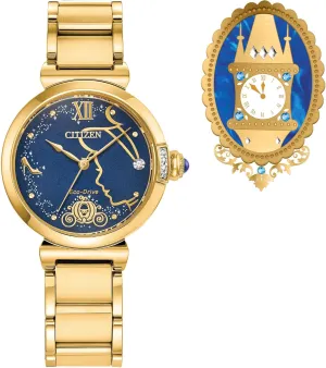 Citizen Women's Eco-Drive Cinderella 75th Anniversary Boxed Set, Blue Sunray Dial, Gold-Tone Stainless Steel Bracelet Watch (Model:EM1068-69W)