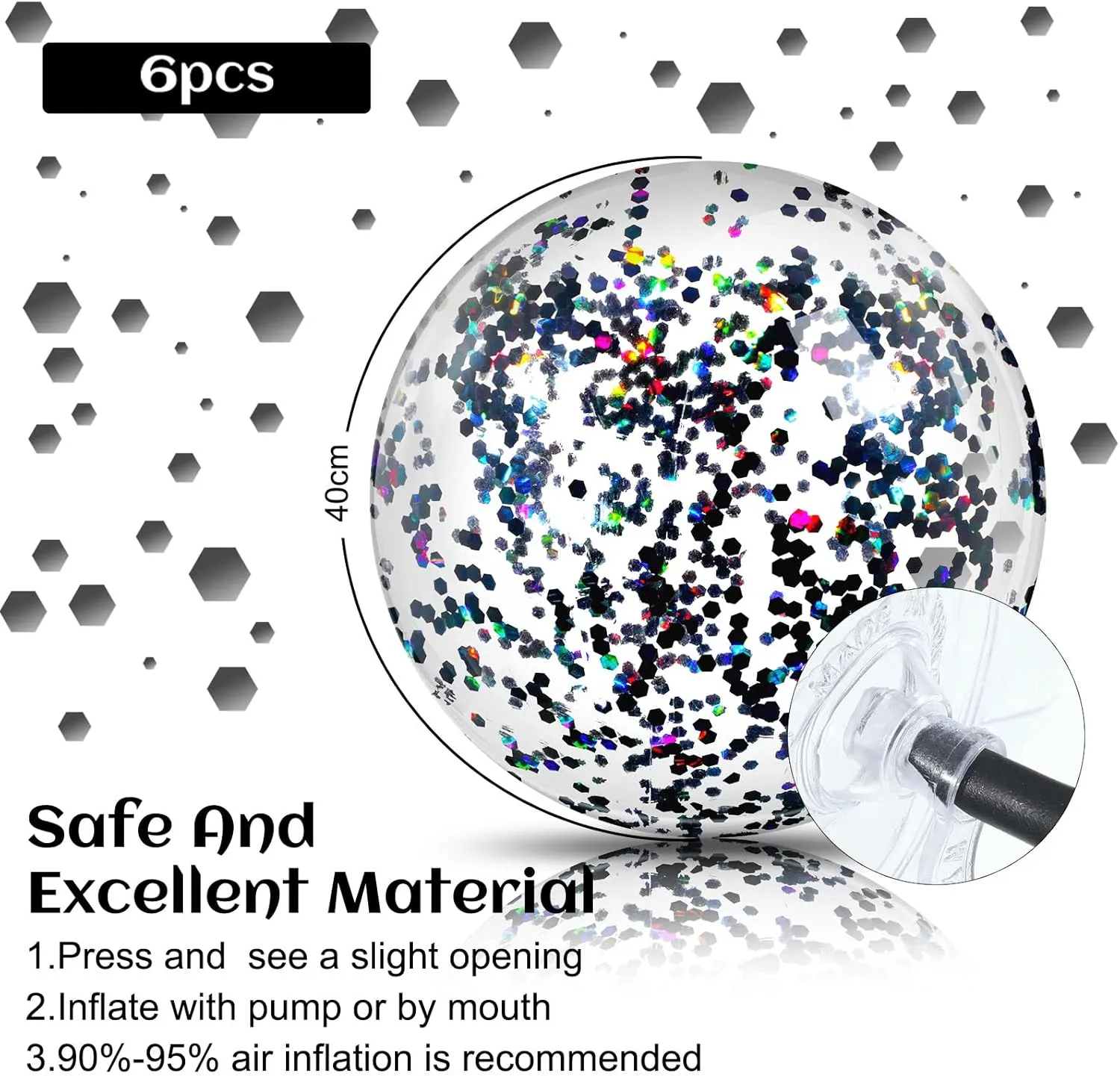 Civaner 10 Pieces Inflatable Beach Balls 16 Inch Glitter Summer Swimming Pool Balls Wedding Outdoor Decor Ornaments Floatable Confetti Decoration for Beach Xmas Party Favor(Black,Glitter)