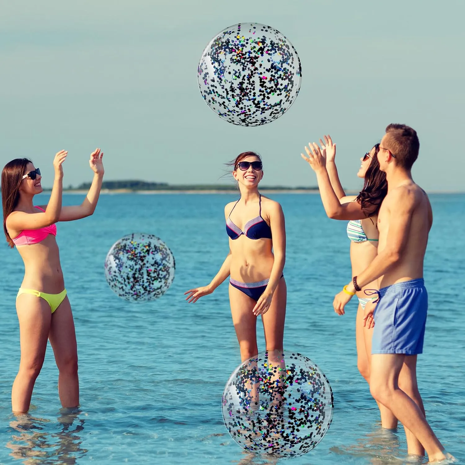 Civaner 10 Pieces Inflatable Beach Balls 16 Inch Glitter Summer Swimming Pool Balls Wedding Outdoor Decor Ornaments Floatable Confetti Decoration for Beach Xmas Party Favor(Black,Glitter)