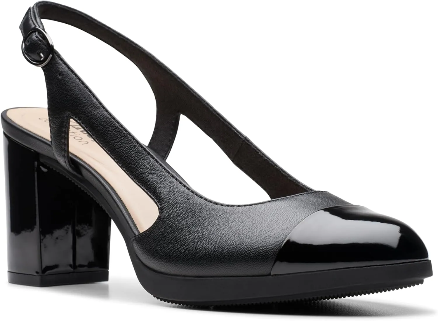 Clarks Womens 26177031 Block Heel Leather Slingback Heels