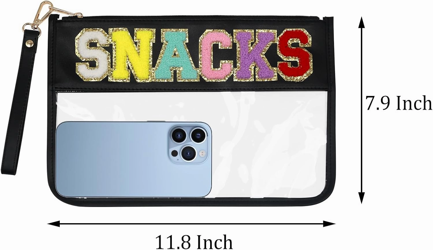 Clear Pouch Glitter Letter Zipper Pouch Clear Makeup Bags for Travel Small Snacks Bag Preppy Cosmetic Stuff Bag for Women (Snacks Black)