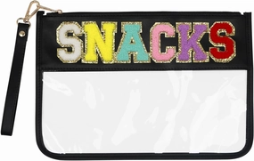 Clear Pouch Glitter Letter Zipper Pouch Clear Makeup Bags for Travel Small Snacks Bag Preppy Cosmetic Stuff Bag for Women (Snacks Black)