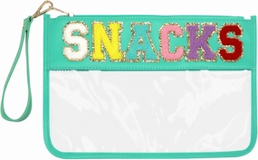 Clear Pouch Glitter Letter Zipper Pouch Clear Makeup Bags for Travel Small Snacks Bag Preppy Cosmetic Stuff Bag for Women (Snacks Blue)