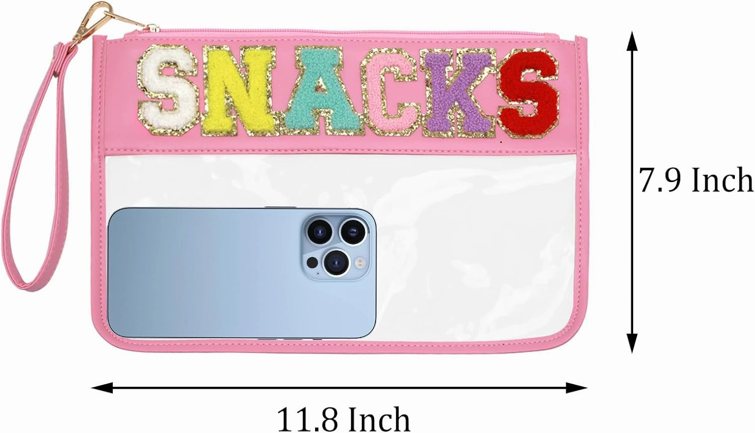Clear Pouch Glitter Letter Zipper Pouch Clear Makeup Bags for Travel Small Snacks Bag Preppy Cosmetic Stuff Bag for Women (Snacks Pink)