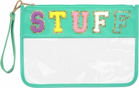 Clear Pouch Glitter Letter Zipper Pouch Clear Makeup Bags for Travel Small Snacks Bag Preppy Cosmetic Stuff Bag for Women (Stuff Blue)