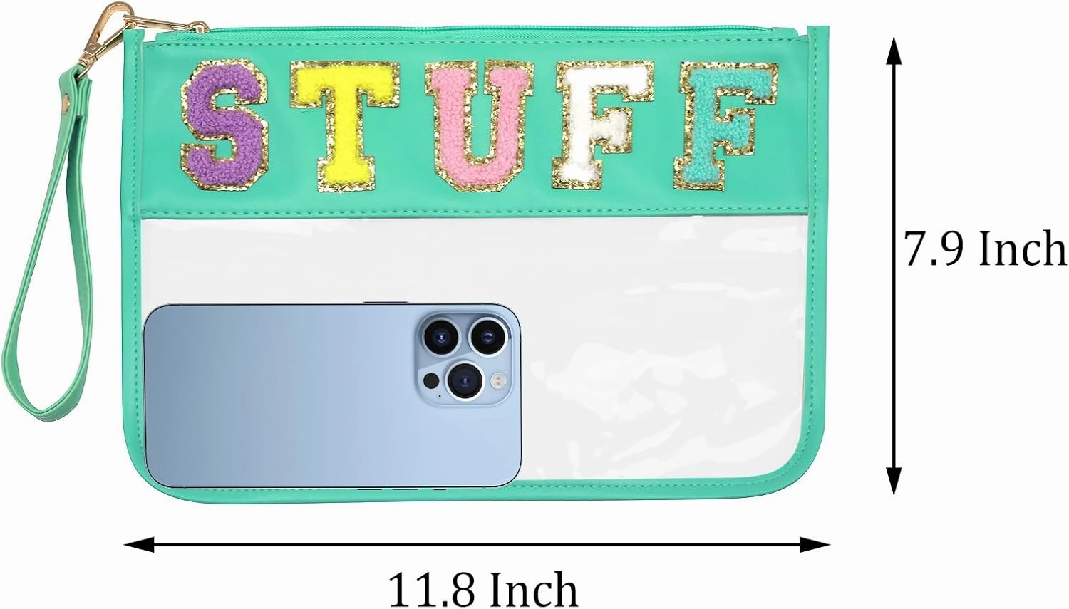 Clear Pouch Glitter Letter Zipper Pouch Clear Makeup Bags for Travel Small Snacks Bag Preppy Cosmetic Stuff Bag for Women (Stuff Blue)