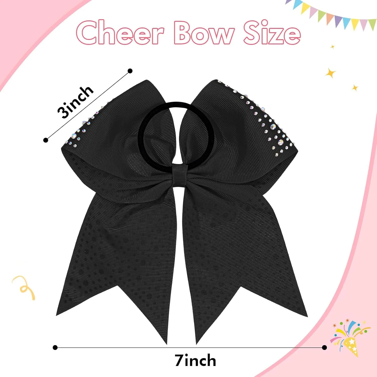 CN 10PCS Rhinestones Cheer Bows for Cheerleaders, Black Glitter Hair Bows for Girls Large Elastic Ponytail Holder, Hair Accessories for Women Teens for Softball Competition School Spirit