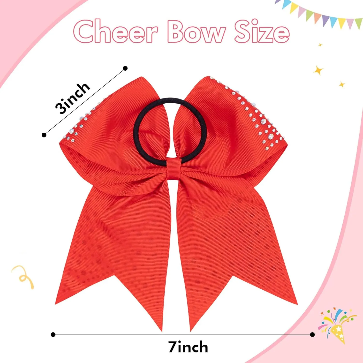 CN 10PCS Rhinestones Cheer Bows for Cheerleaders, Red Glitter Hair Bows for Girls Large Elastic Ponytail Holder, Hair Accessories for Women Teens for Softball Competition School Spirit