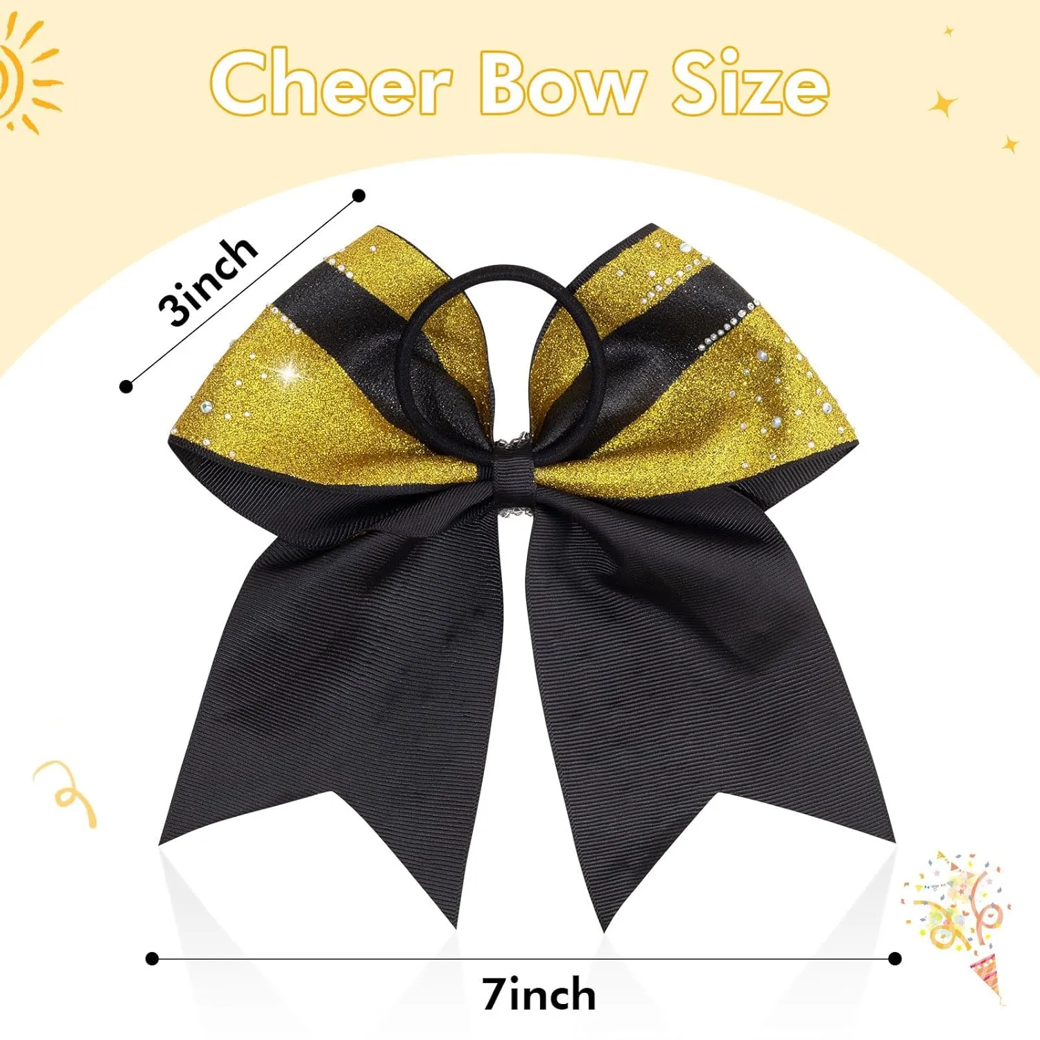 CN 6PCS Glitter Cheer Bows for Cheerleaders, Gold Sparkly Large Hair Bows for Girls Cheerleading with Elastic Hair Ties，Cheer Hair Accessories for Softball Competition School Spirit