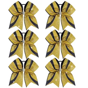 CN 6PCS Glitter Cheer Bows for Cheerleaders, Gold Sparkly Large Hair Bows for Girls Cheerleading with Elastic Hair Ties，Cheer Hair Accessories for Softball Competition School Spirit