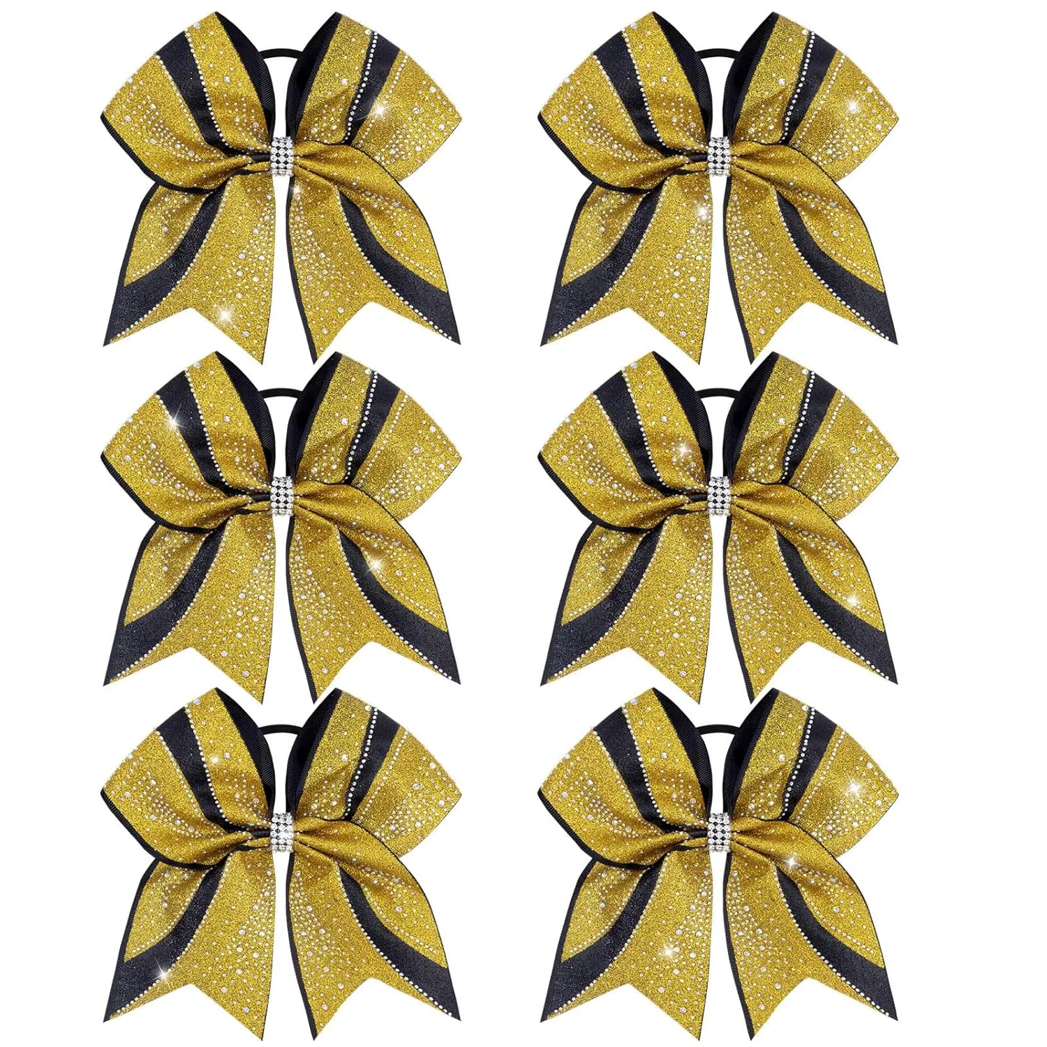 CN 6PCS Glitter Cheer Bows for Cheerleaders, Gold Sparkly Large Hair Bows for Girls Cheerleading with Elastic Hair Ties，Cheer Hair Accessories for Softball Competition School Spirit