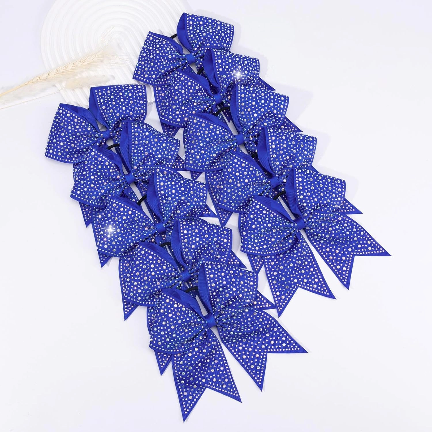 CN 10PCS Rhinestones Cheer Bows for Cheerleaders, Blue Glitter Hair Bows for Girls Large Elastic Ponytail Holder, Hair Accessories for Women Teens for Softball Competition School Spirit