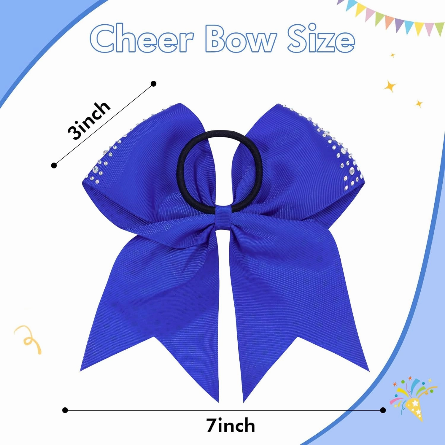 CN 10PCS Rhinestones Cheer Bows for Cheerleaders, Blue Glitter Hair Bows for Girls Large Elastic Ponytail Holder, Hair Accessories for Women Teens for Softball Competition School Spirit