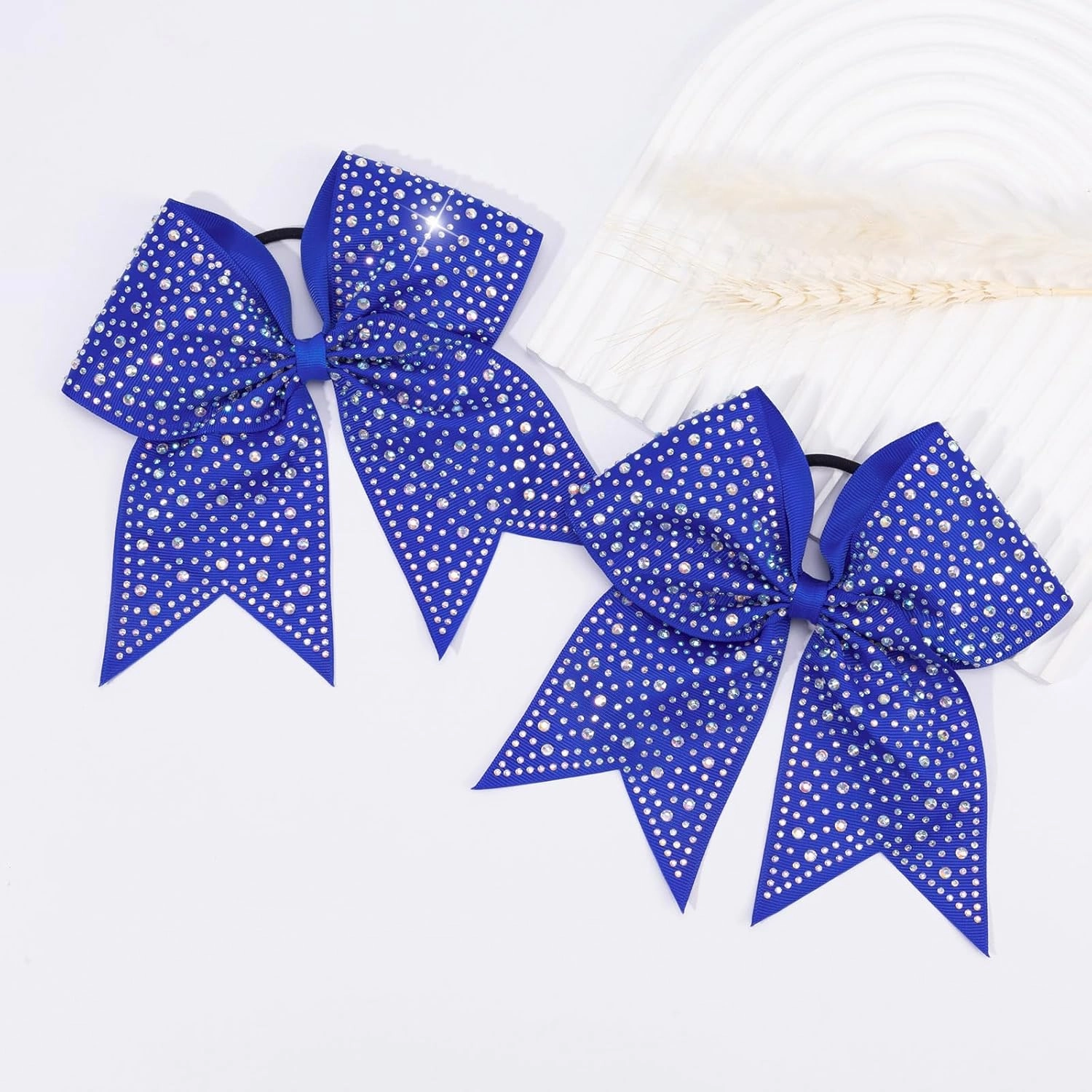 CN 10PCS Rhinestones Cheer Bows for Cheerleaders, Blue Glitter Hair Bows for Girls Large Elastic Ponytail Holder, Hair Accessories for Women Teens for Softball Competition School Spirit