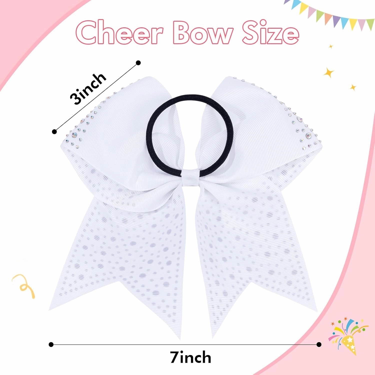 CN 10PCS Rhinestones Cheer Bows for Cheerleaders, White Glitter Hair Bows for Girls Large Elastic Ponytail Holder, Hair Accessories for Women Teens for Softball Competition School Spirit