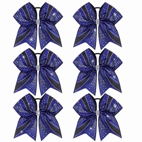 CN 6PCS Glitter Cheer Bows for Cheerleaders, Blue Sparkly Large Hair Bows for Girls Cheerleading with Elastic Hair Ties，Cheer Hair Accessories for Softball Competition School Spirit