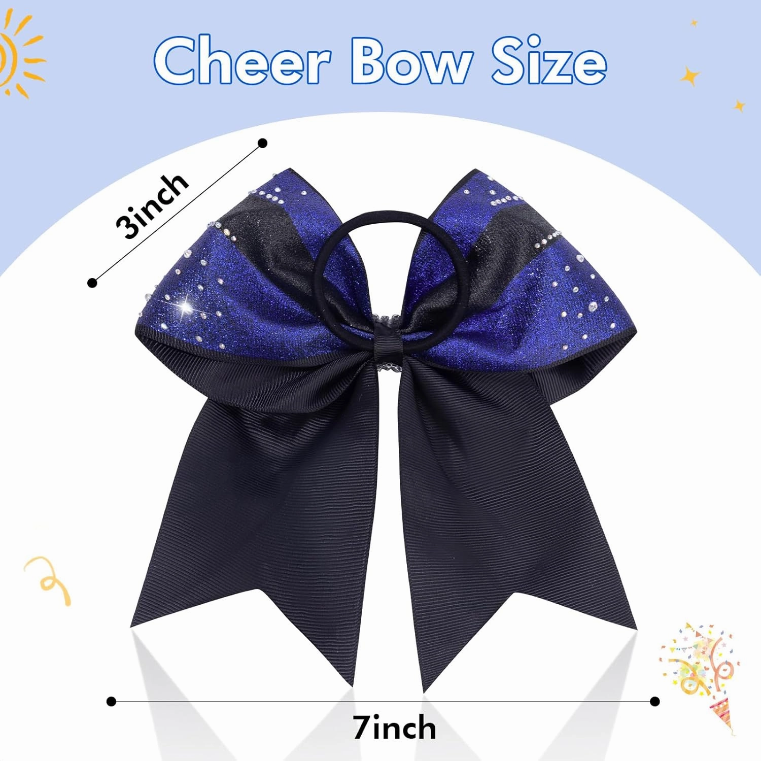 CN 6PCS Glitter Cheer Bows for Cheerleaders, Blue Sparkly Large Hair Bows for Girls Cheerleading with Elastic Hair Ties，Cheer Hair Accessories for Softball Competition School Spirit