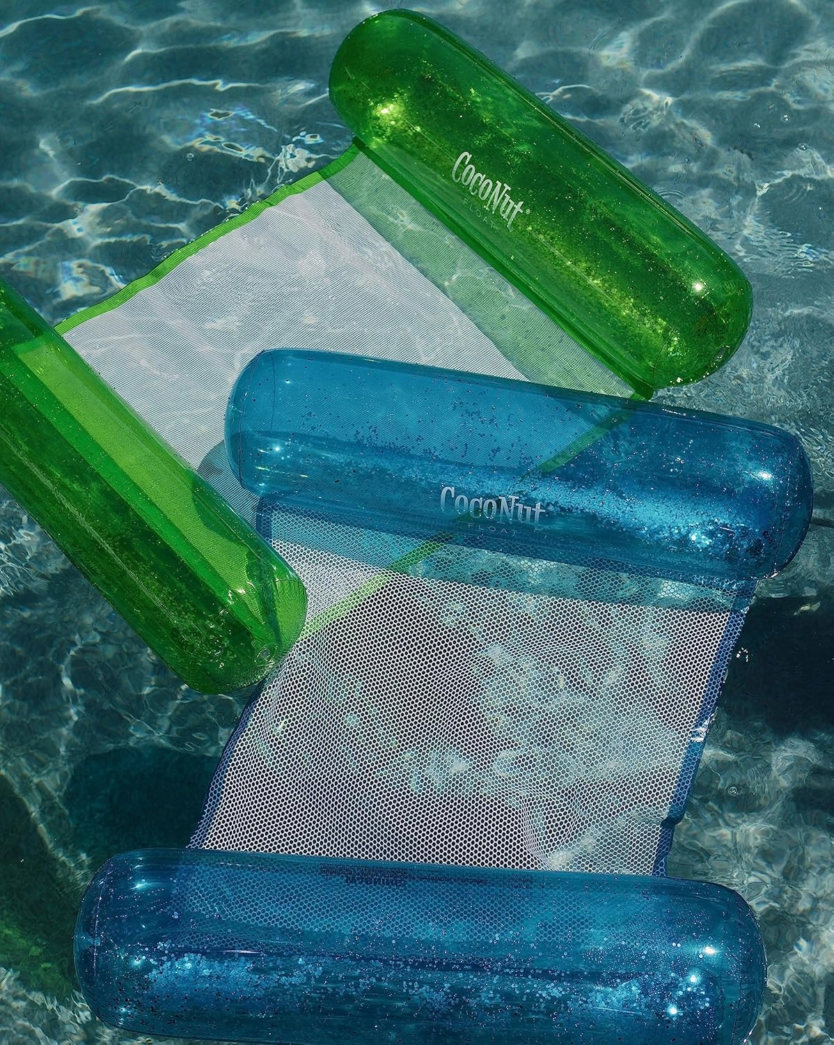 CocoNut Float Glitter Hammock Pool Loungers - Adult Size Multi-Purpose Inflatable Drifter, Exercise Saddle & Lounge Chair - Versatile Ride-On for Summer & Swim Parties
