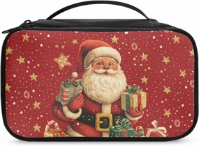 COEQINE Christmas Makeup Bag For Women Purse Cosmetic Bag Elegant Roomy Makeup Bags Lipstick Pouch Zipper Double Layer Pouch Love Gift for Her Travel Storage Toiletry Bag,Santa Claus Gold Stars