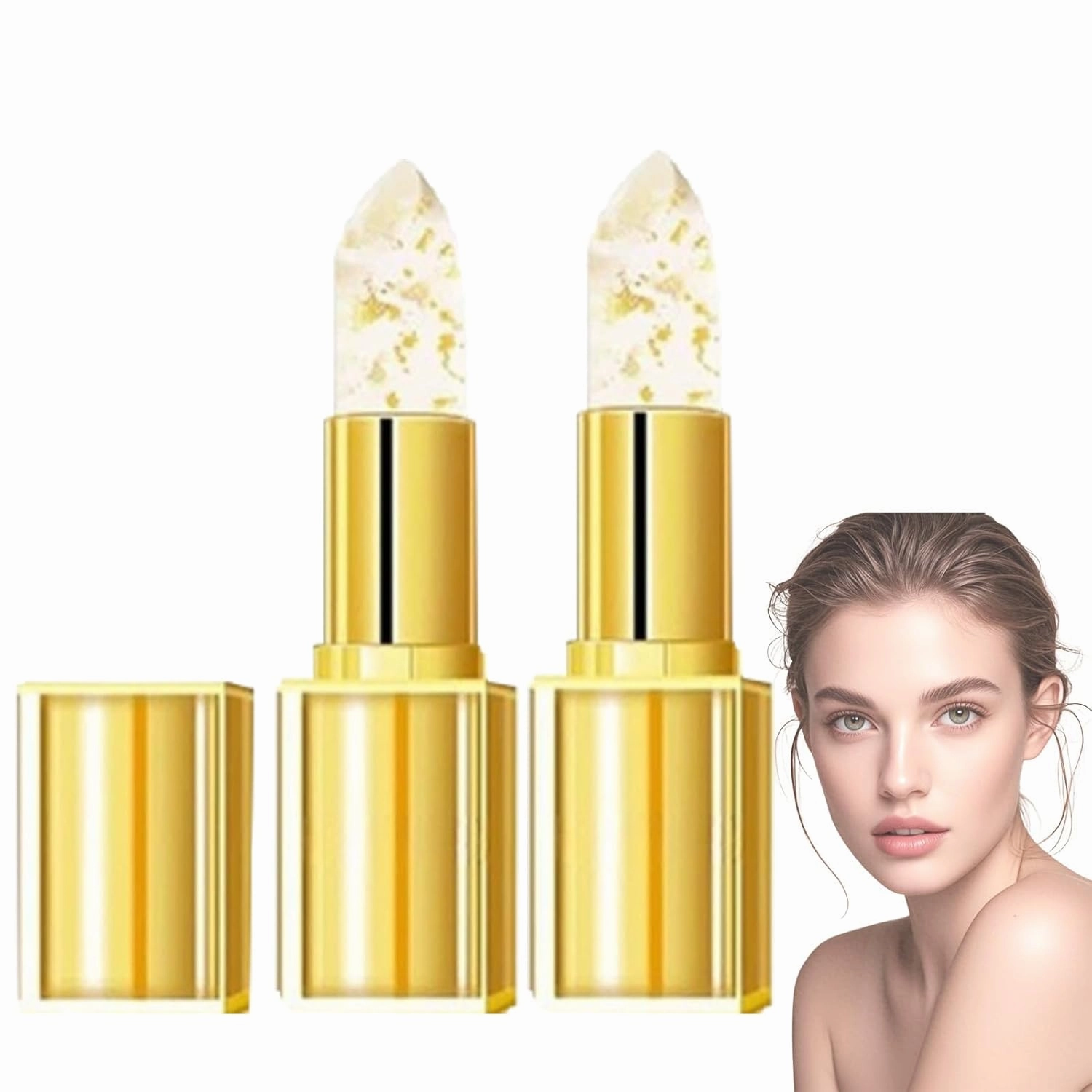 Color Changing Lipstick, Color Changing Lipstick Gold Foil for Women, Transferproof Color Changing Lipst, Long Lasting 24 Hours Moisturizing (2Pcs)