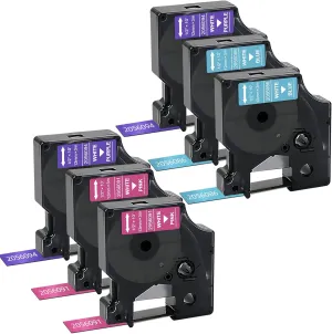 Compatible DYMO COLORPOP Label Tape, Compatible Labels Replacement for DYMO D1 Label Tape 12mm 0.47" for LabelManager 160 210D 280 360D 420P, White on Blue/Pink/Purple Glitter, 6 Pack