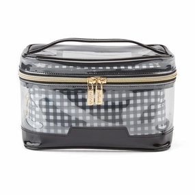 Conair Travel Makeup Bag, Large Toiletry and Cosmetic Bag, Perfect Size for Use At Home or Travel, Two Piece Train Case Set in Clear PVC and Black Checkers
