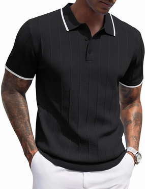 COOFANDY Mens Knit Polo Shirts Short Sleeve Ribbed Textured Polo Shirt Lightweight Casual Golf Shirts Collared T Shirt