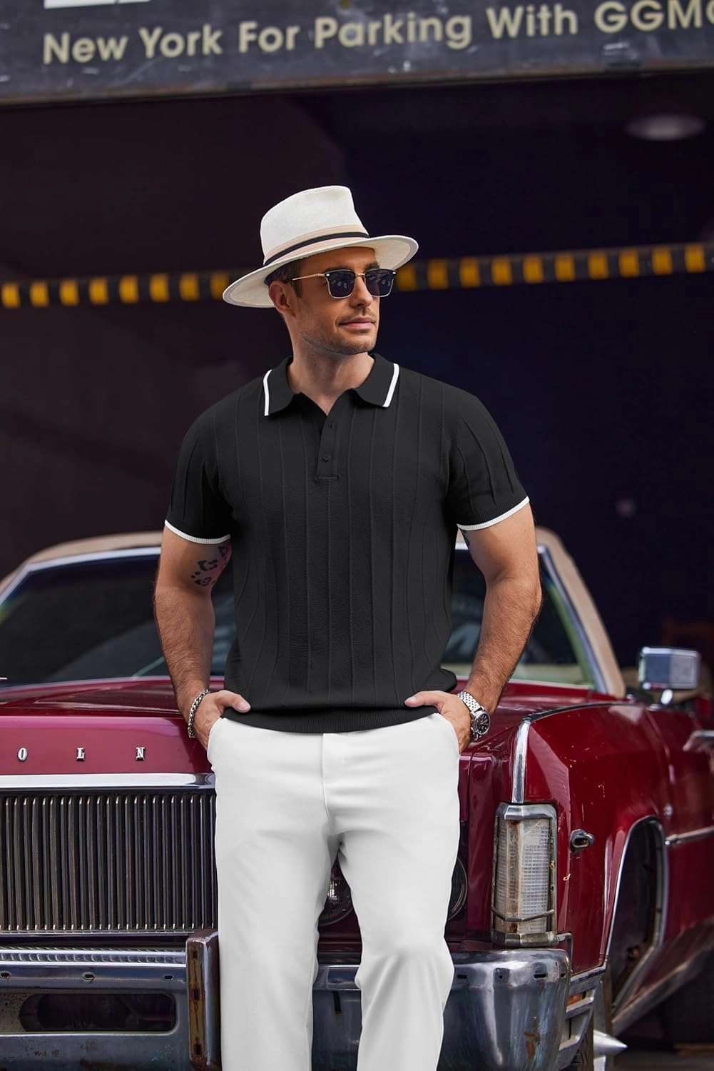 COOFANDY Mens Knit Polo Shirts Short Sleeve Ribbed Textured Polo Shirt Lightweight Casual Golf Shirts Collared T Shirt