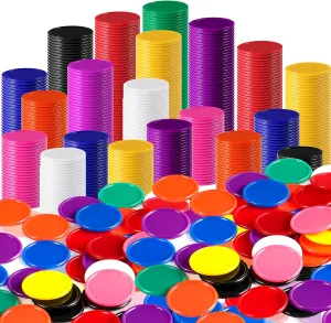 Coopay 1000 Pieces 1 Inch Bingo Chips Bulk, 10 Colors Bingo Markers for Math Practice, Plastic Learning Counters Disks Counting Discs, Poker Chips Game Tokens Kids Reward