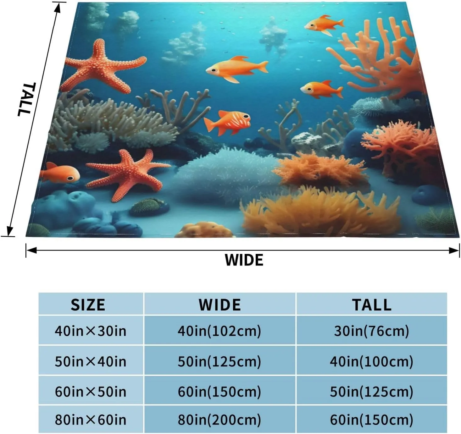 Coral Fish Underwater Super Soft Microfiber Flannel Blankets, Bed, Sofa Ultra Luxurious Warm and Cozy for All Seasons