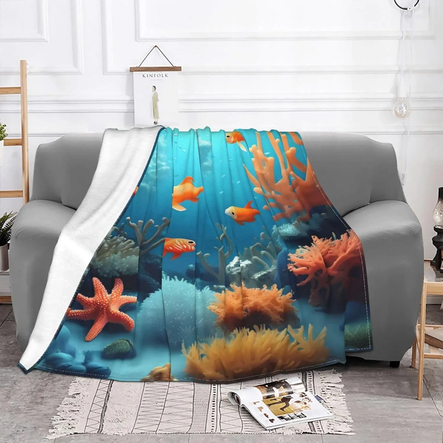 Coral Fish Underwater Super Soft Microfiber Flannel Blankets, Bed, Sofa Ultra Luxurious Warm and Cozy for All Seasons
