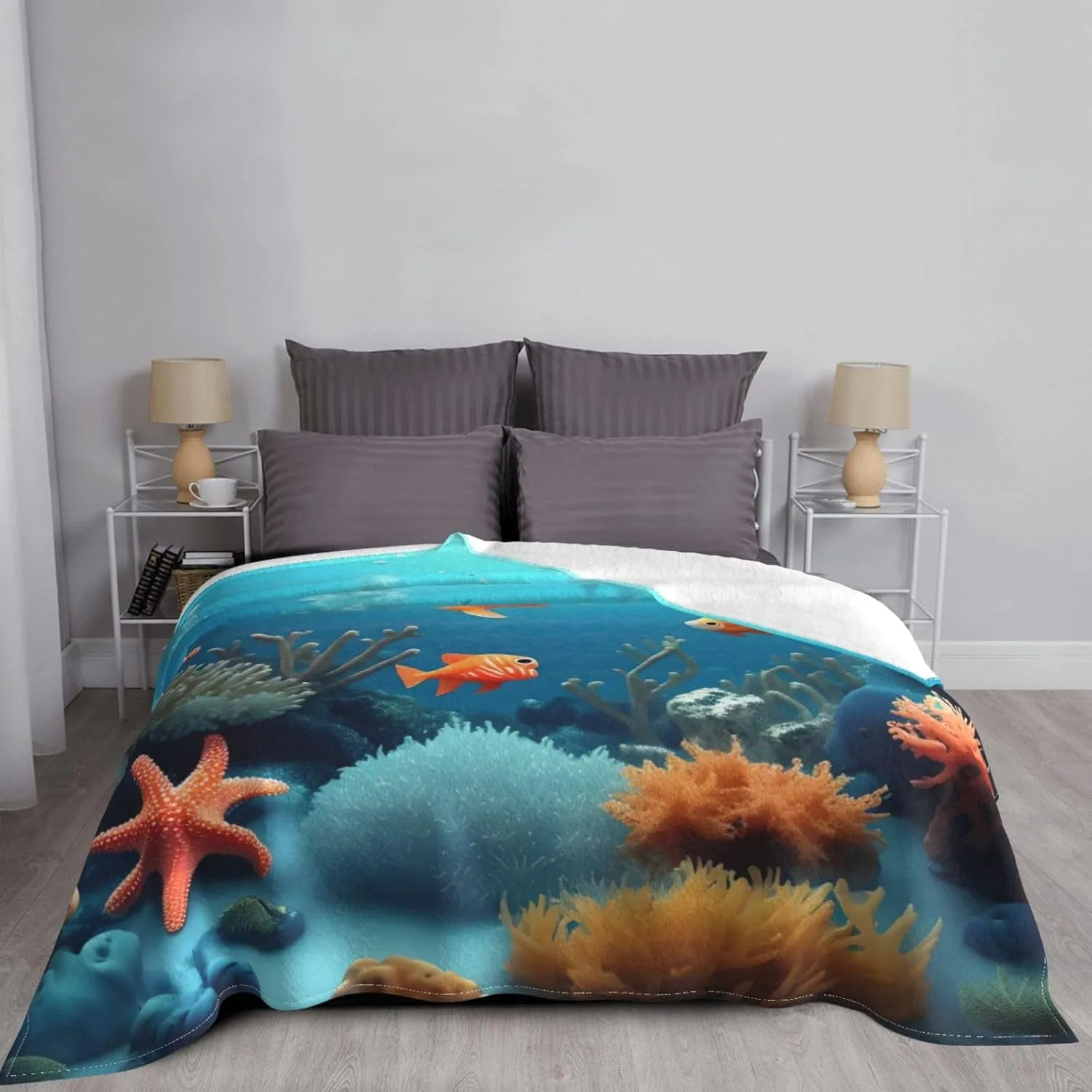 Coral Fish Underwater Super Soft Microfiber Flannel Blankets, Bed, Sofa Ultra Luxurious Warm and Cozy for All Seasons