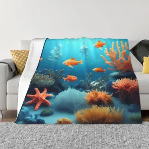 Coral Fish Underwater Super Soft Microfiber Flannel Blankets, Bed, Sofa Ultra Luxurious Warm and Cozy for All Seasons