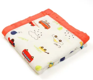 Coral Red Muslin Baby Blanket, Ultra Soft Hypoallergenic Baby Quilts, Unisex Baby Swaddle Wrap, Oversized 43 X 45 inchs (Car Bus)