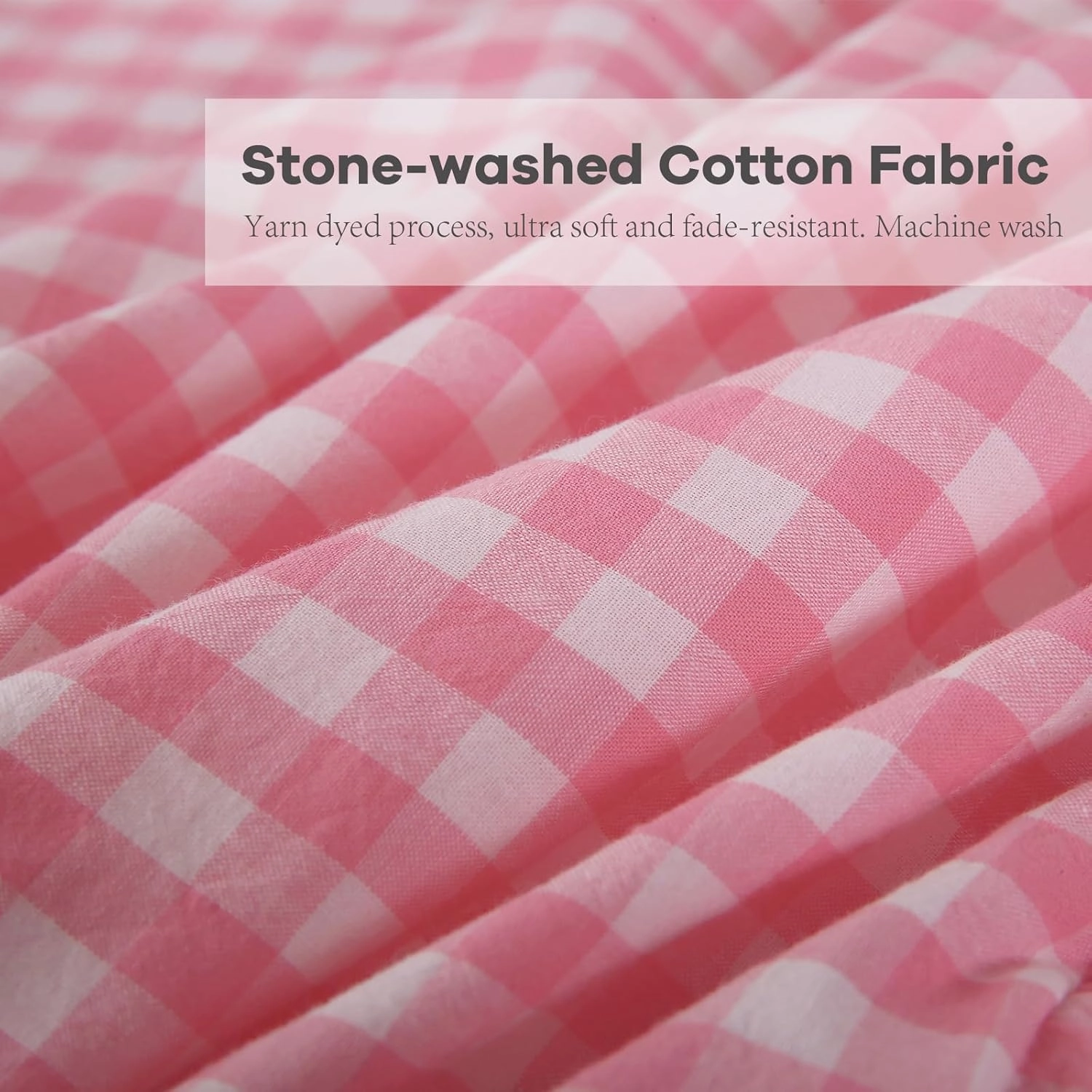 Coral Pink White Plaid Ruffle Gingham Sheets Full Size 4-Piece Set, 300TC 100% Yarn Dyed Cotton Sheets Deep Pocket Farmhouse Decorative Bedding (Coral Pink/White Plaid, Full)