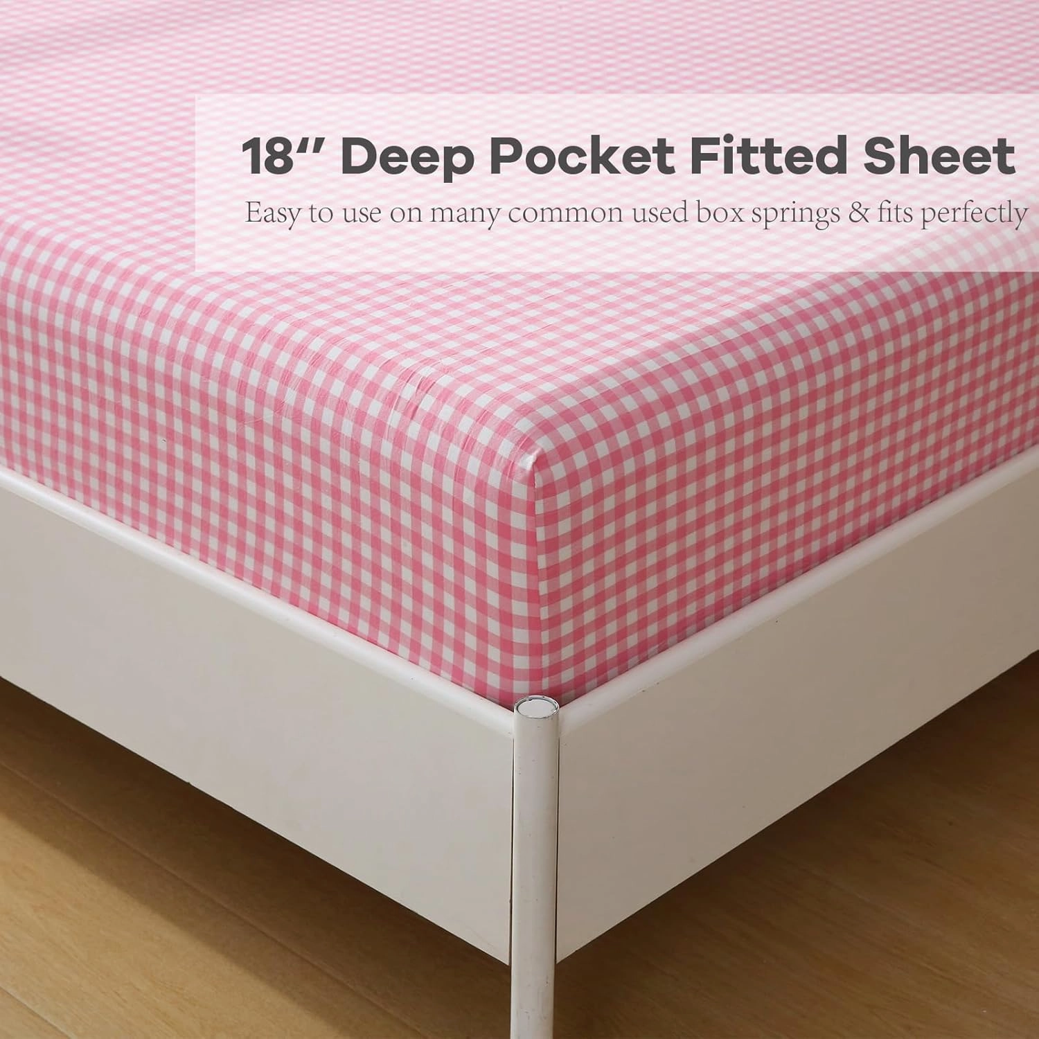 Coral Pink White Plaid Ruffle Gingham Sheets Full Size 4-Piece Set, 300TC 100% Yarn Dyed Cotton Sheets Deep Pocket Farmhouse Decorative Bedding (Coral Pink/White Plaid, Full)
