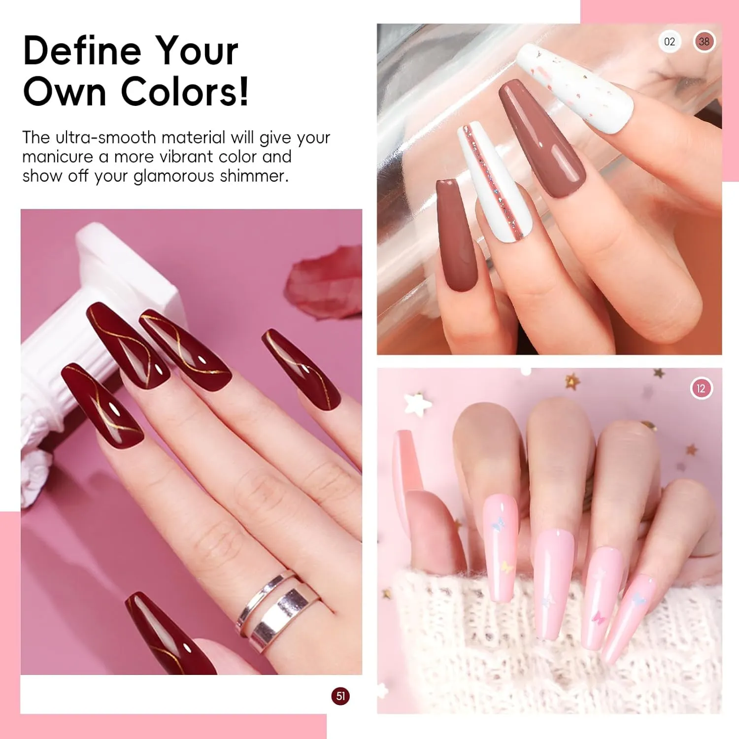 COSCELIA 60PCS Gel Nail Polish Set, 55 colors gel polish with 5pcs Top Base Coat Pink White Red Jelly Nude Green Clear Spring Summer Colors Nail Polish Manicure Starter Kit DIY Gifts for Women