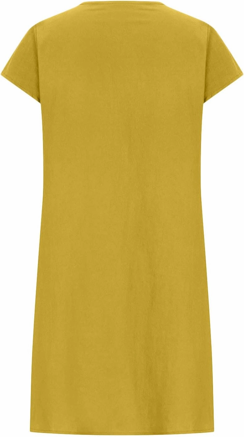 Cotton and Linen Dresses for Women Casual Summer 2023 Loose Cap Sleeve Square Neck Comfy Midi t-Shirt Sun Dress