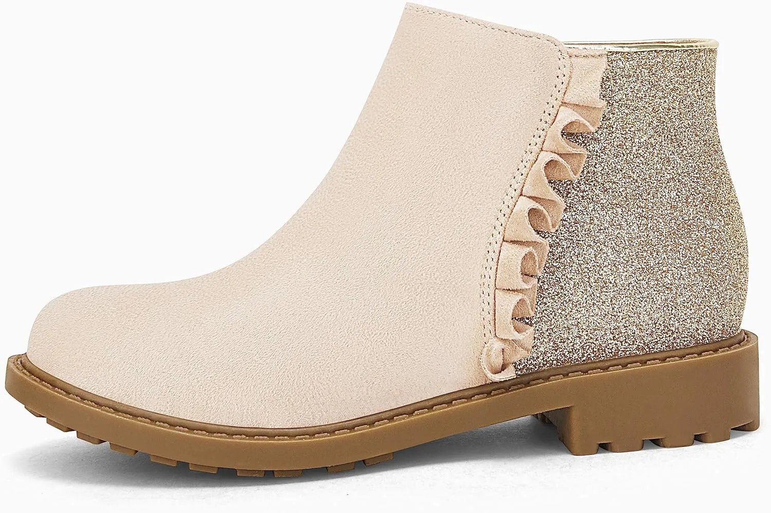 Coutgo Girls Glitter Ankle Boots Kids Ruffle Dress Booties Fashion Chunky Side Zip Casual Shoes