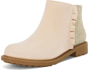 Coutgo Girls Glitter Ankle Boots Kids Ruffle Dress Booties Fashion Chunky Side Zip Casual Shoes