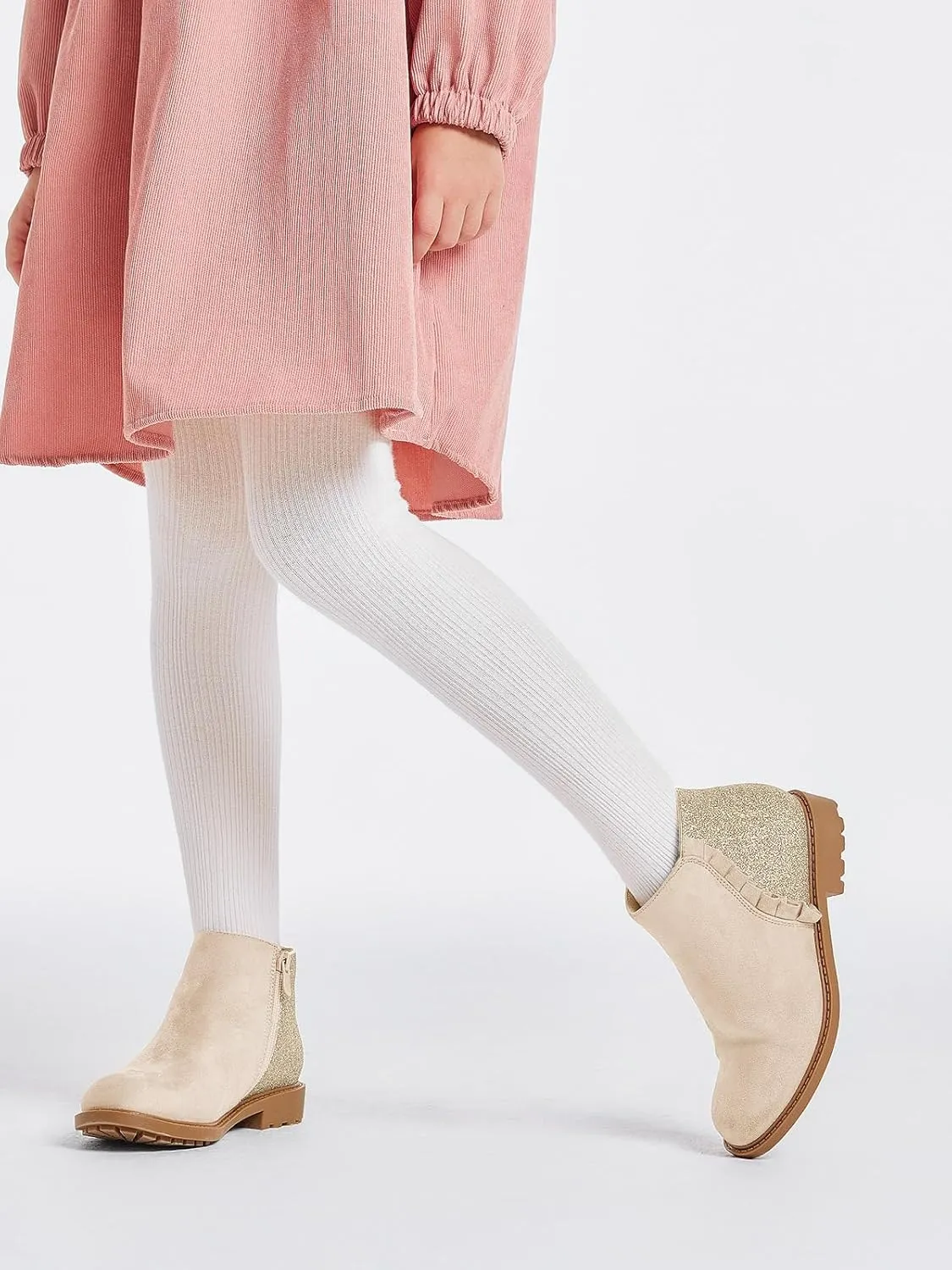 Coutgo Girls Glitter Ankle Boots Kids Ruffle Dress Booties Fashion Chunky Side Zip Casual Shoes