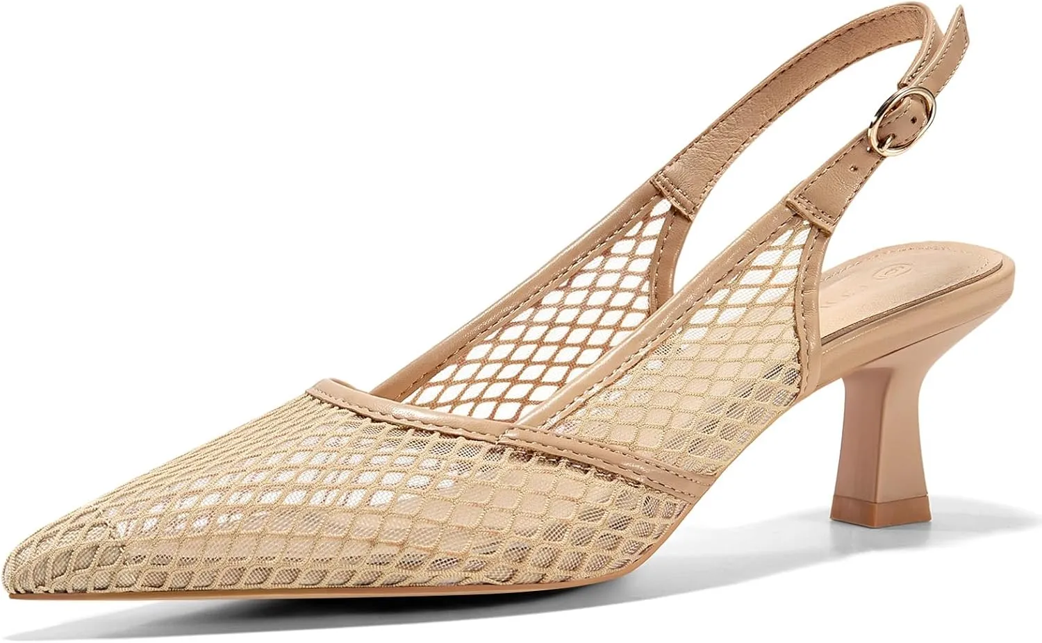 Coutgo Women's Slingback Kitten Low Heels Mesh Pumps Closed Pointed Toe Wedding Work Dress Shoes