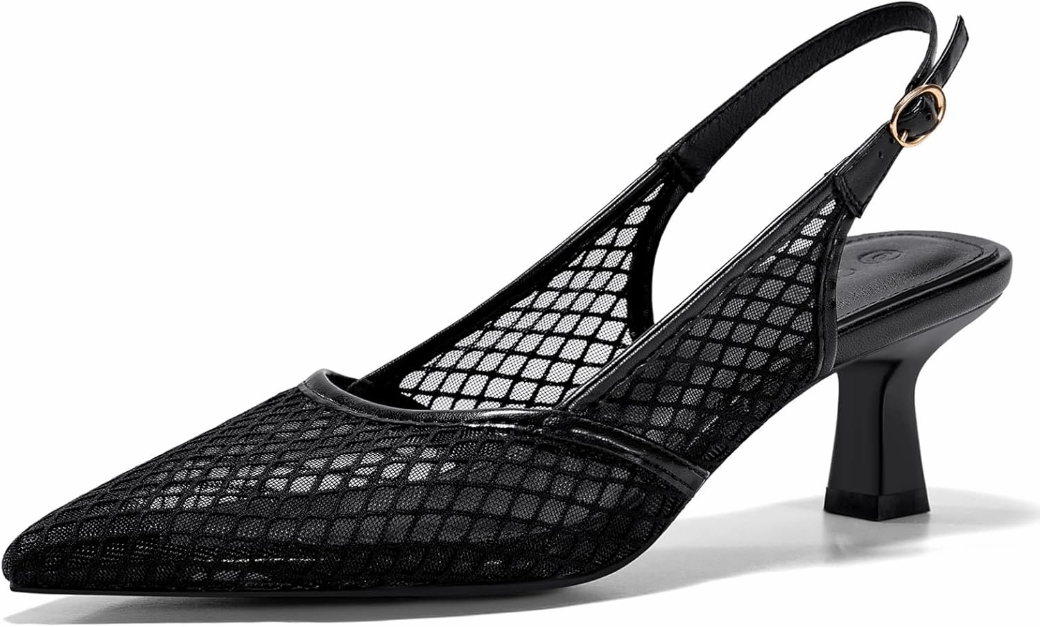 Coutgo Women's Slingback Kitten Low Heels Mesh Pumps Closed Pointed Toe Wedding Work Dress Shoes