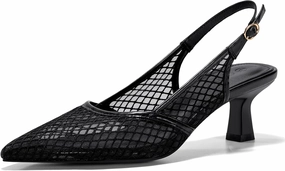 Coutgo Women's Slingback Kitten Low Heels Mesh Pumps Closed Pointed Toe Wedding Work Dress Shoes