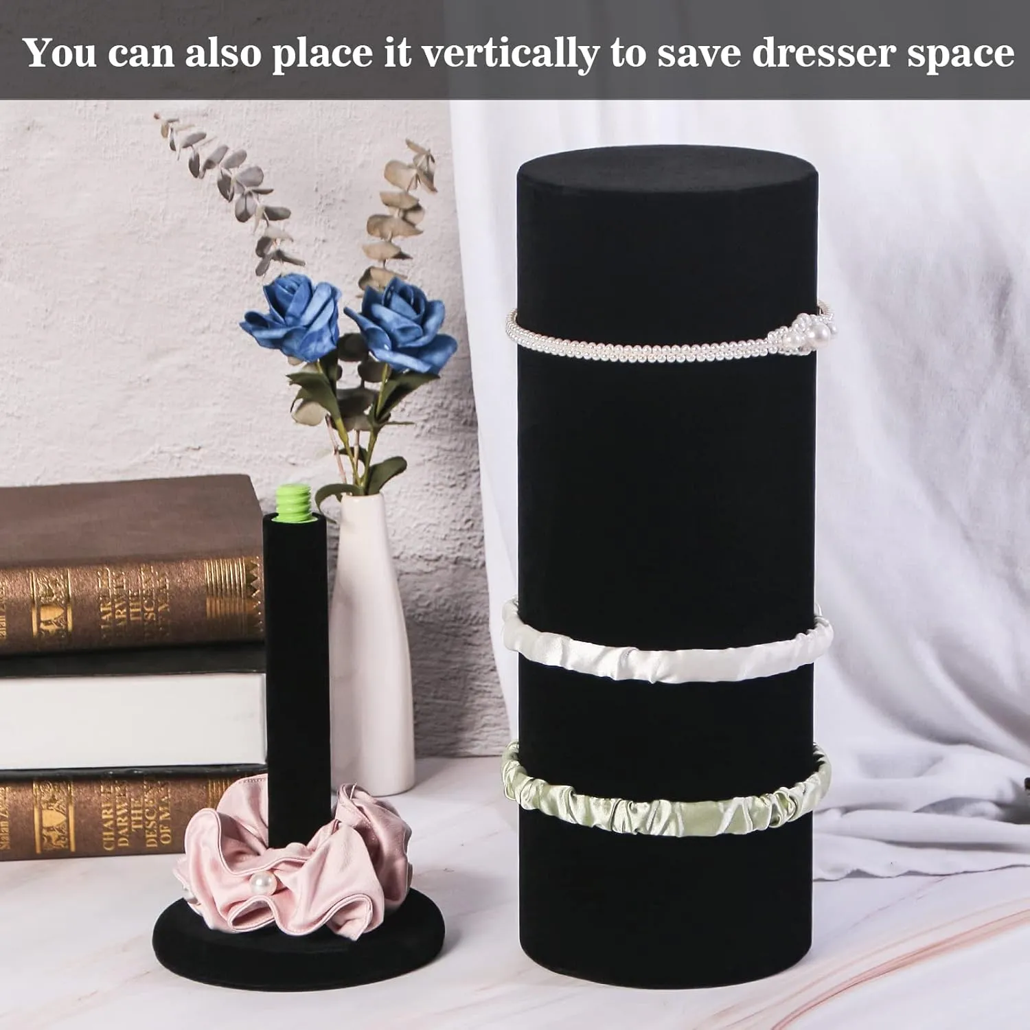 Coward T-Bar Beige Headband Holder Organizer,Hairband Display Stand,Hairband Storage Rack for Girls And Women (detachable black velvet)