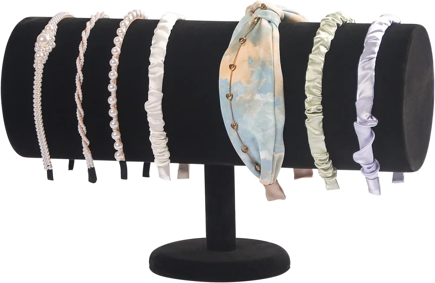 Coward T-Bar Beige Headband Holder Organizer,Hairband Display Stand,Hairband Storage Rack for Girls And Women (detachable black velvet)