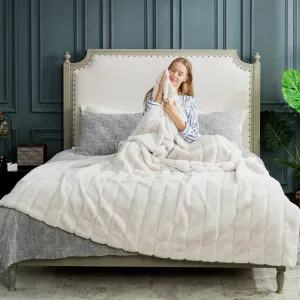 Cozy Bliss Faux Fur Throw Blanket for Couch, Cozy Soft Plush Thick Winter Blanket for Sofa Bedroom Living Room, 60 * 80 Inches Beige