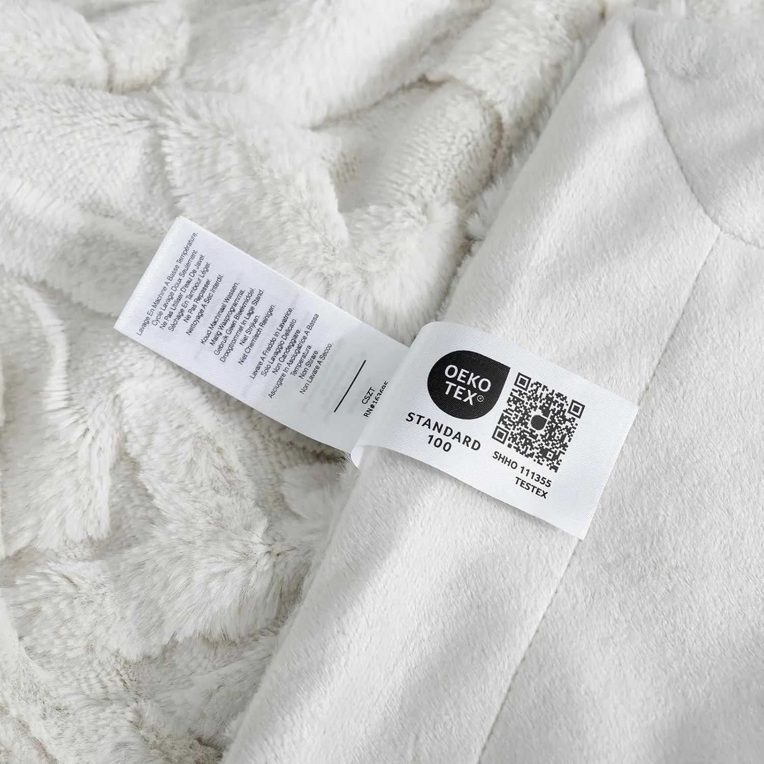 Cozy Bliss Faux Fur Throw Blanket for Couch, Jacquard Fuzzy Plush Soft Thick Winter Throw Blanket for Sofa Bed Living Room Bedroom，50"x60" Beige